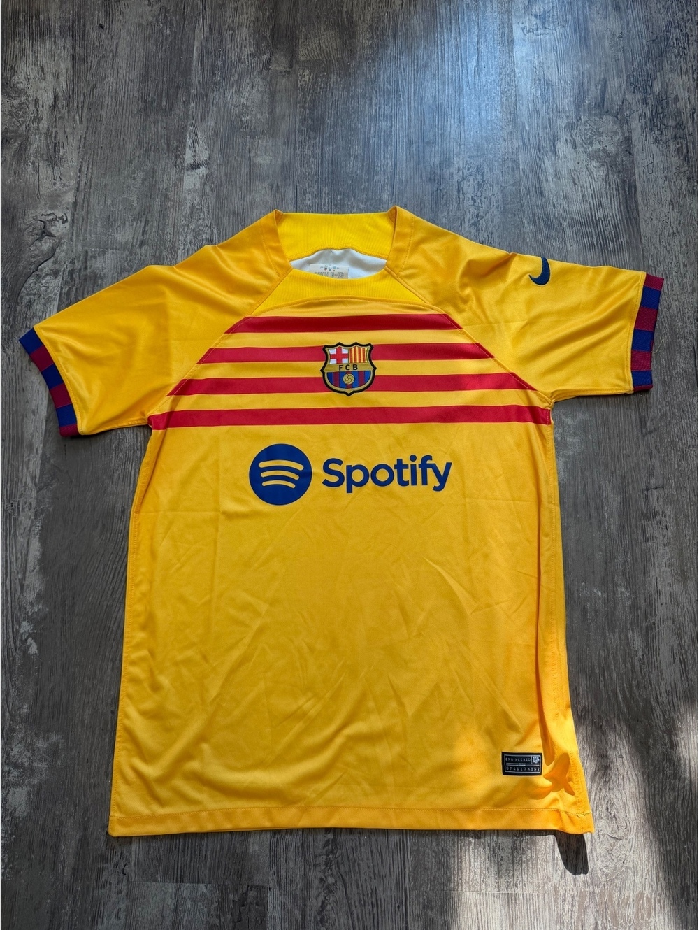 Vintage Style Nike FC Barcelona Spotify Yellow Senyera Flag Soccer Kit Jersey